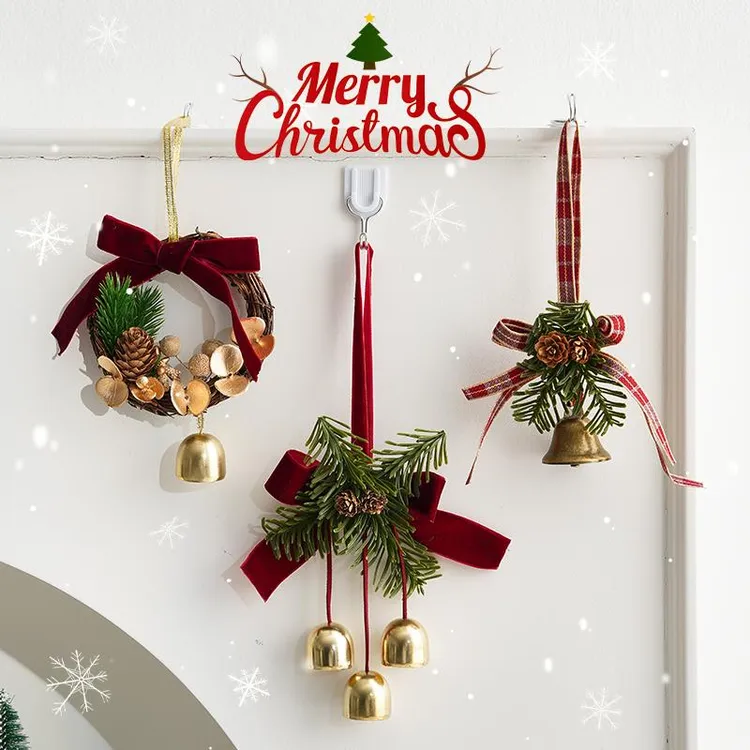 圣诞节铃铛装饰品门挂车载汽车挂件圣诞树红色墙角圣诞树带灯材料