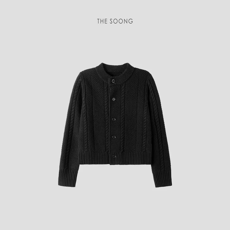 THESOONG|经典款山羊绒高密绵羊毛扭花慵懒感毛衣开衫外套LMY7388