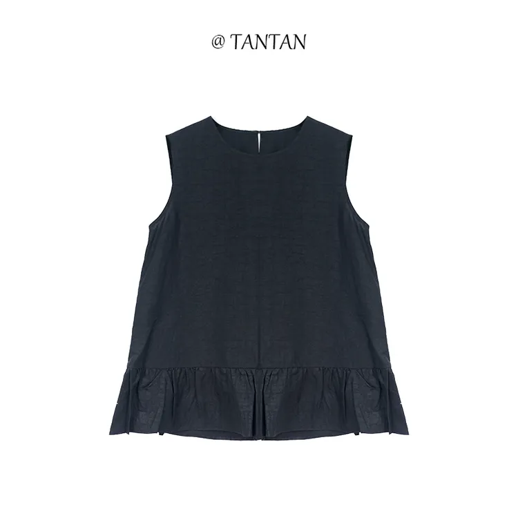TANTAN   真丝香云纱气质下摆荷叶边背心751