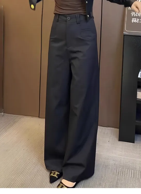 黑色垂感直筒裤女2025秋季新款气质通勤显瘦窄版韩式阔腿裤休闲裤