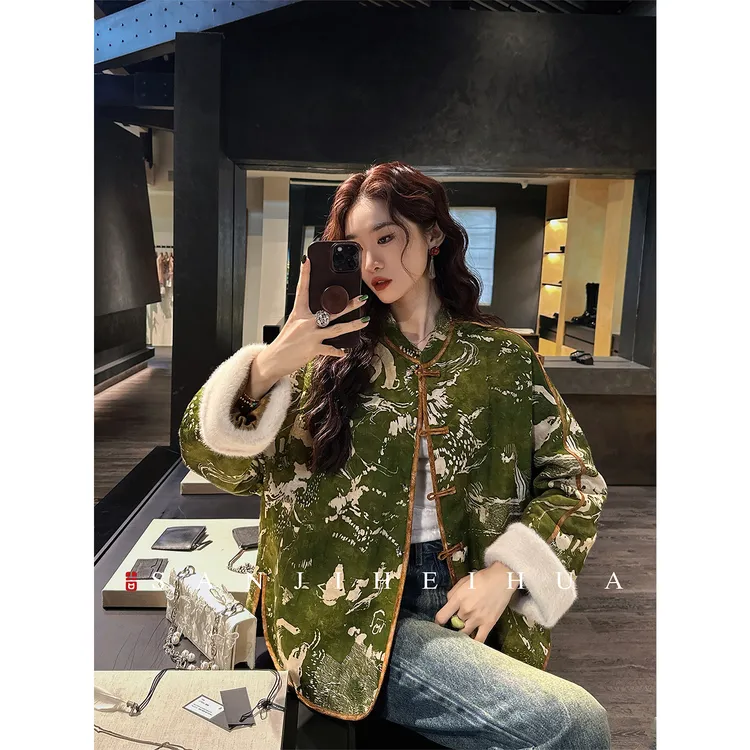 三吉黑花【香如故】新中式国风亚麻厚外套女装冬内里羊毛独特漂亮