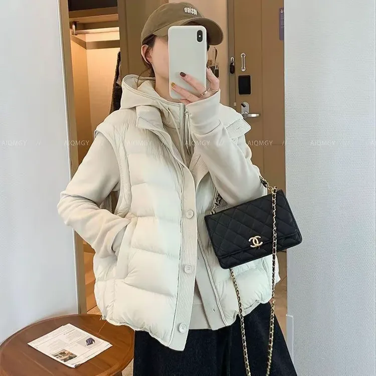 立领宽松显瘦白鸭绒马甲外套女2025冬季新款洋气百搭坎肩马夹上衣