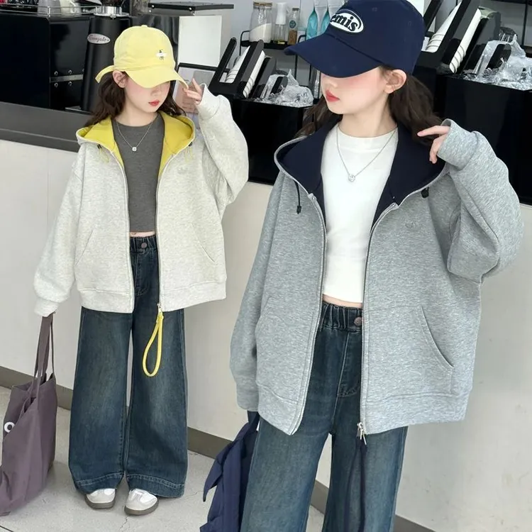 女童外套2025秋装新款大童休闲运动春秋连女童秋季三防连帽外套