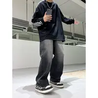 小众设计泼墨水洗牛仔裤宽松美式直筒休闲长裤男