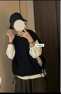 无袖通勤宽松型常规款毛针织衫学院风秋季韩版宽松洋气时尚休闲
