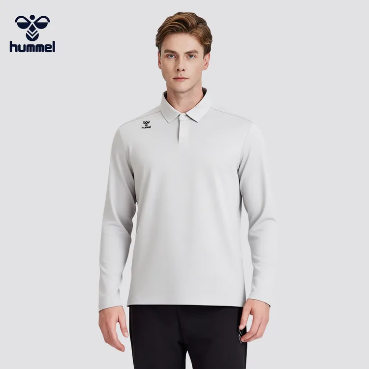 HUMMEL长袖POLO衫翻领男训练运动简约潮流百搭时尚休闲上衣