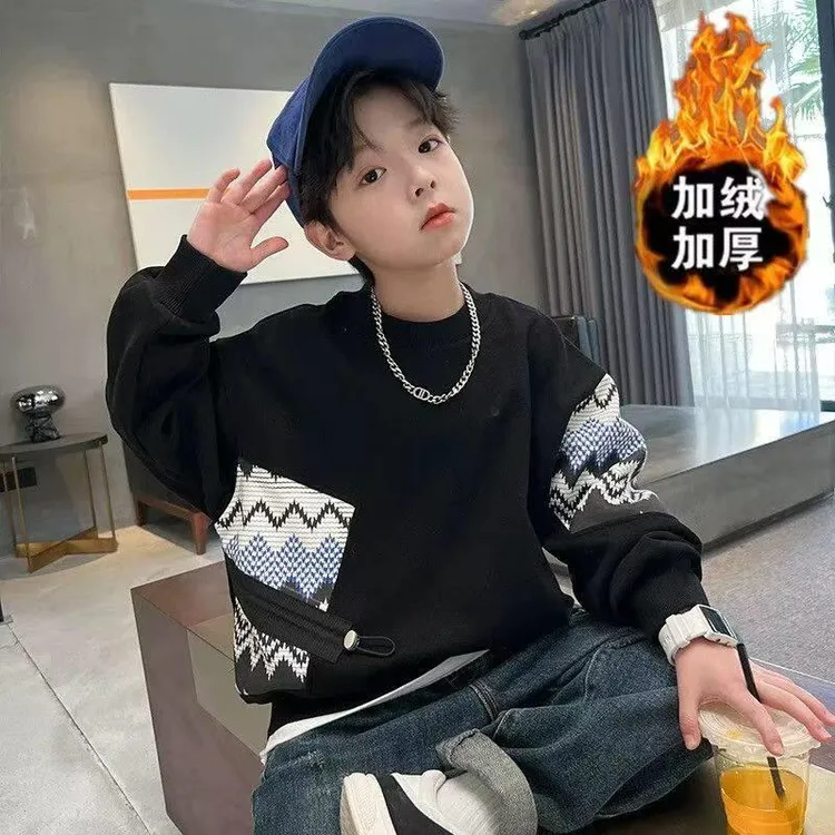 女童打底加绒卫衣男童加绒卫衣一体绒儿童秋冬款中大童2025新款加