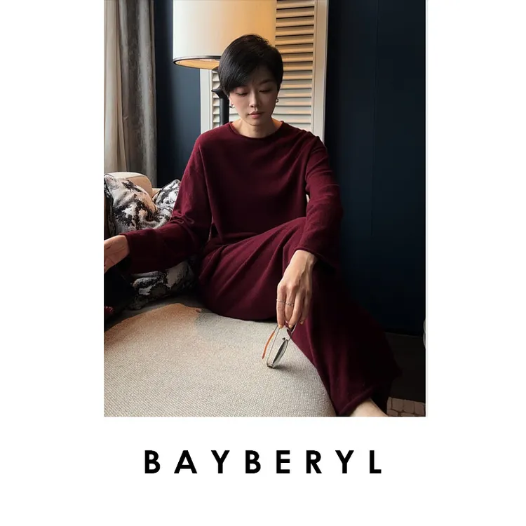 CC10-BAYBERYL老贝一键套*灰红圆领简约百搭羊绒针织衫ZZS5I1108