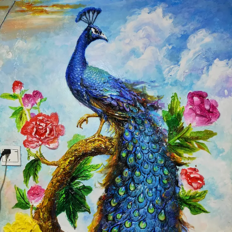 订制浮雕壁画孔雀，客厅高档浮雕装饰画