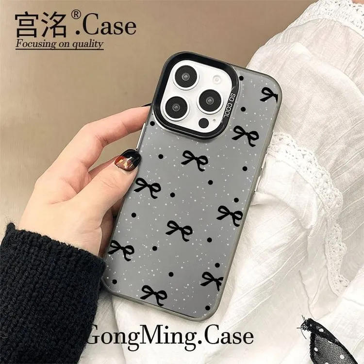 简约满屏蝴蝶结彩银壳适用于iPhoneiPhone苹果16手机壳华为oppo小