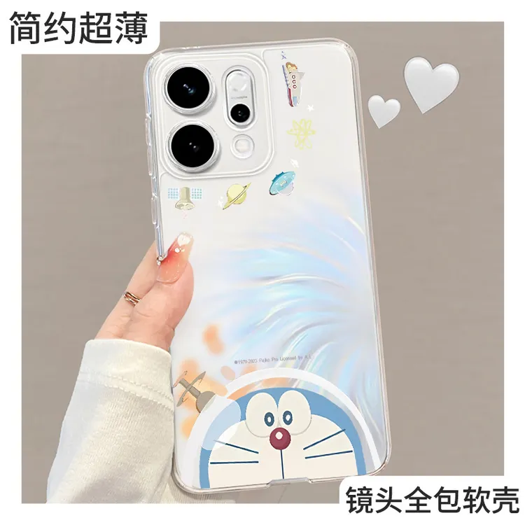 叮当猫适用opporeno14手机壳reno13pro新款oppo透明全包小众超薄