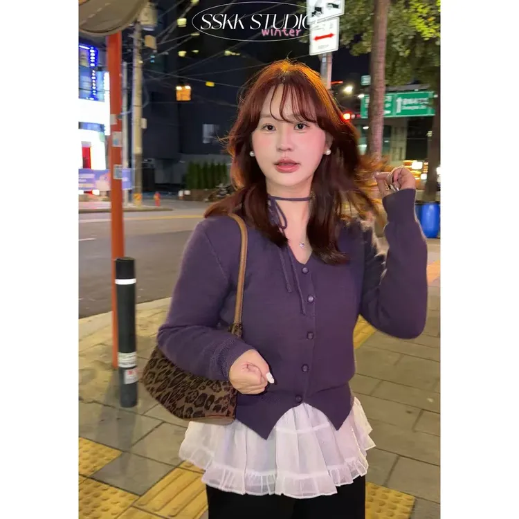 KMZY/KMZY山_山【漂亮姐姐】微胖韩版韵味姐姐V领系带氛围感毛衣女