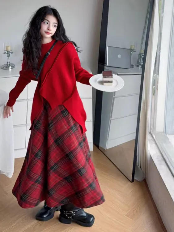 【酷哒仔】女童氛围感加厚毛衣半身裙铅笔裤套装2025秋冬装中大童潮