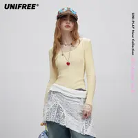 0019【金拐子专属】UNIFRE甜美清新蕾丝拼接修身针织衫U253K002V1B1