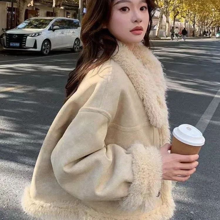 韩系小个子加厚保暖短款毛毛外套女冬季百搭网红