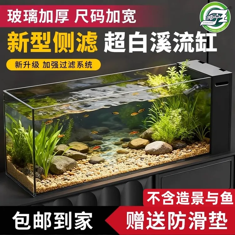 2025新款超白玻璃侧滤小型南美鱼缸溪流缸客厅生态造景一体式全套