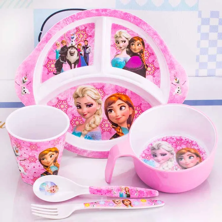女宝必入ins风餐具 冰雪奇缘密胺碗盘勺叉 耐摔萌趣的粉嫩童话碗