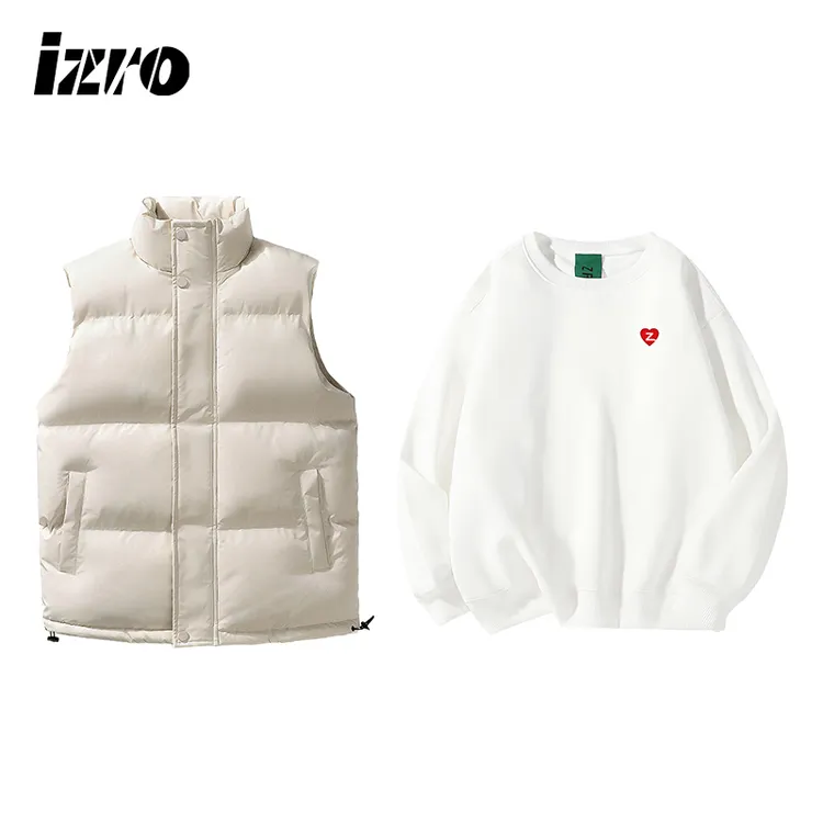 IZRO冬季新款情侣保暖百搭休闲风棉服马甲+爱心刺绣卫衣两件装