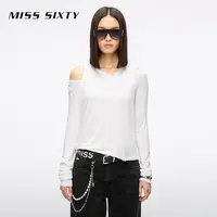Miss Sixty2025秋季新款天丝羊毛T恤女两件套叠穿挖肩长袖上衣