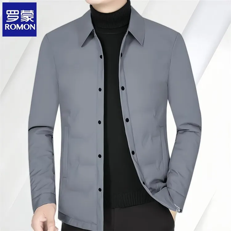 Romon/罗蒙冬季新款羽绒服男士休闲商务爸爸装外套时尚翻领夹克潮