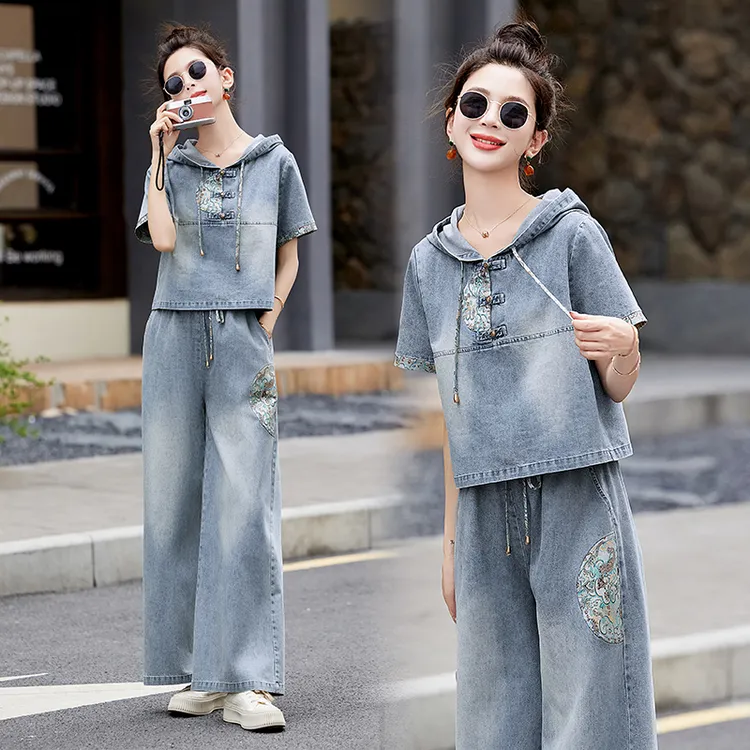 新中式国风套装女2025年夏季新款休闲时尚运动薄款卫衣阔腿裤两件