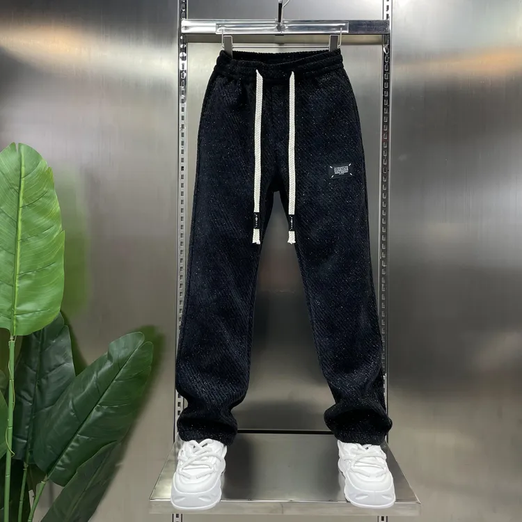 【专柜品质】秋冬潮牌提花针织加厚休闲直筒裤雪尼尔轻奢男宽松时尚