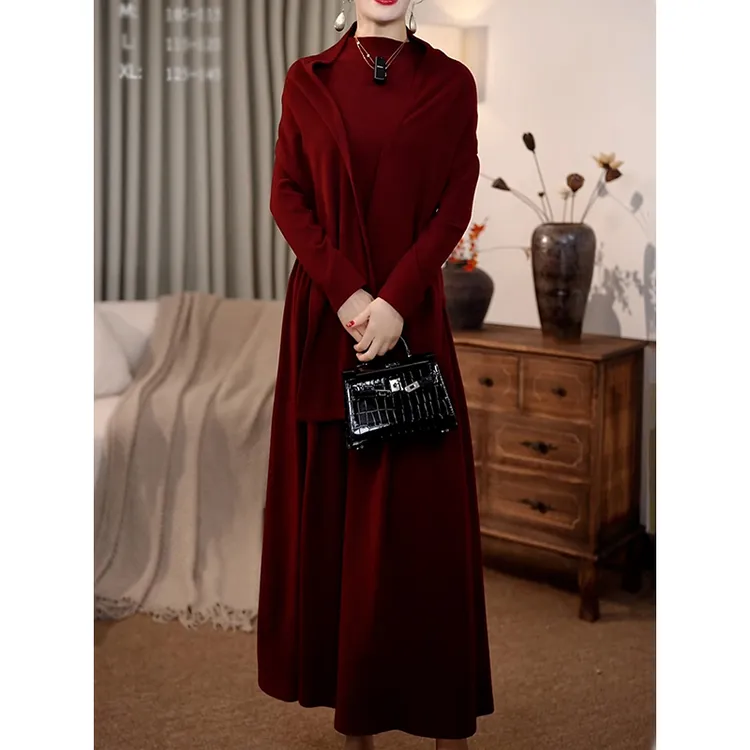 送披肩!轻奢气质贵夫人连衣裙2026春季新款高级感时尚纯色A字裙