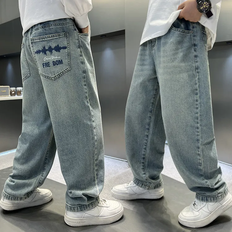 男童春季水洗软牛仔裤2025男童中大童宽松休闲直筒裤儿童百搭长裤