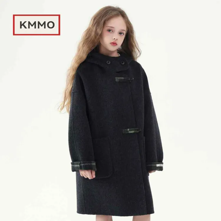 KMMO儿童双面羊毛大衣2025新款冬季女童呢子外套中长款加绒加厚