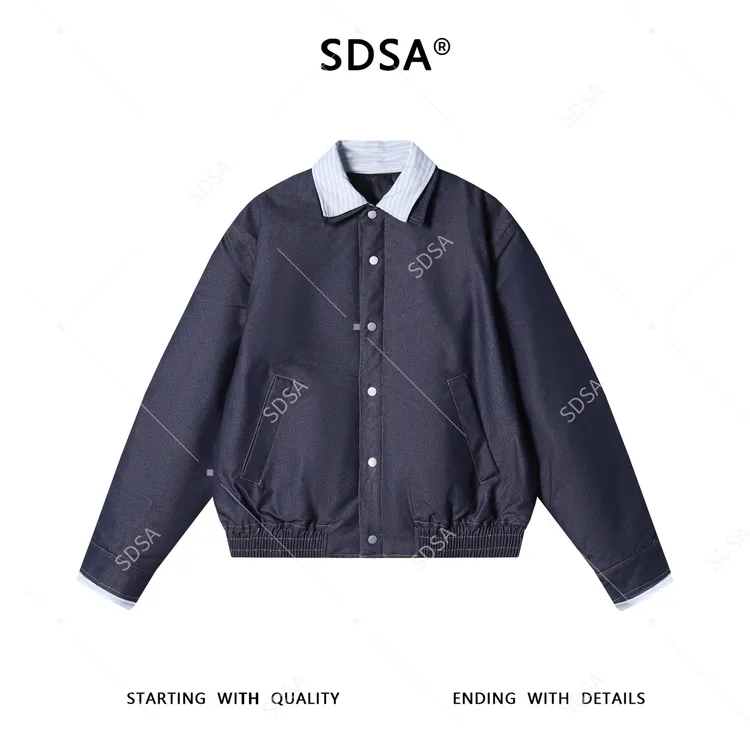 SDSA秋冬新款痞帅男装韩版翻领拼接双领牛仔棉服简约百搭宽松外套