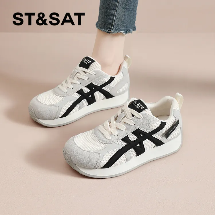 星期六德训鞋女款2025秋季新款运动休闲百搭阿甘鞋网面透气小白鞋