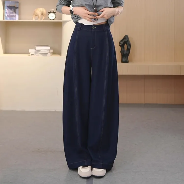 时尚抗皱仿牛仔阔腿裤女2025秋季新款洋气显瘦柔软宽松高腰休闲裤