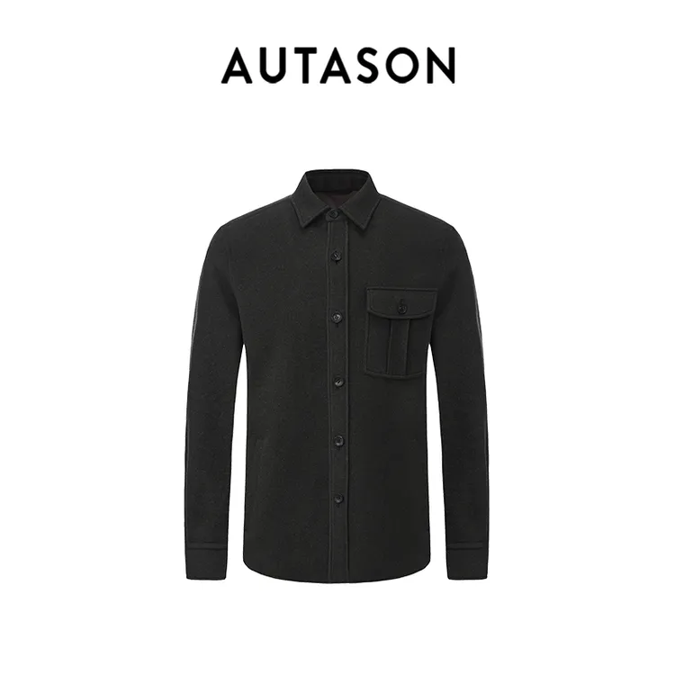 AUTASON奥德臣2025年秋冬新款墨绿山羊绒混纺商务翻领夹克外套