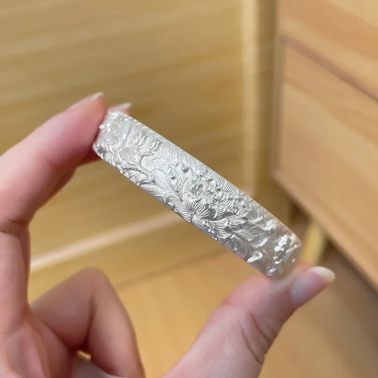 足银珐琅手镯 「花满蹊」足银999.9传承国风古法手工雕刻花朵手镯女