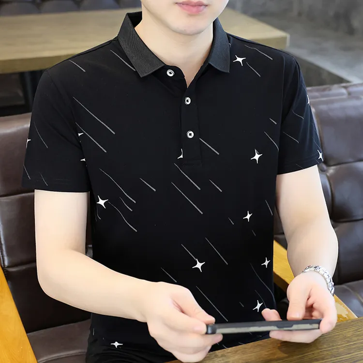 景君澜男士高端休闲时尚翻领潮流修身夏季薄款百搭商务POLO衫T恤