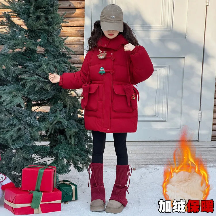 女童超好看棉服冬季2025新款洋气儿童装新年棉衣加厚女孩加绒外套