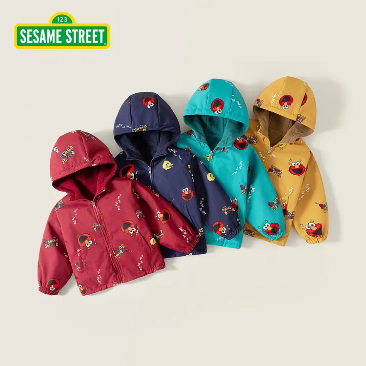 【芝麻街】可穿三个季度的儿童双面卡通印花保暖外套6001