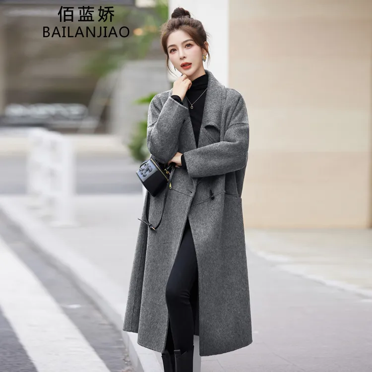 双面羊毛大衣女中长款2025春秋季新款高级感配围巾牛角扣毛呢外套