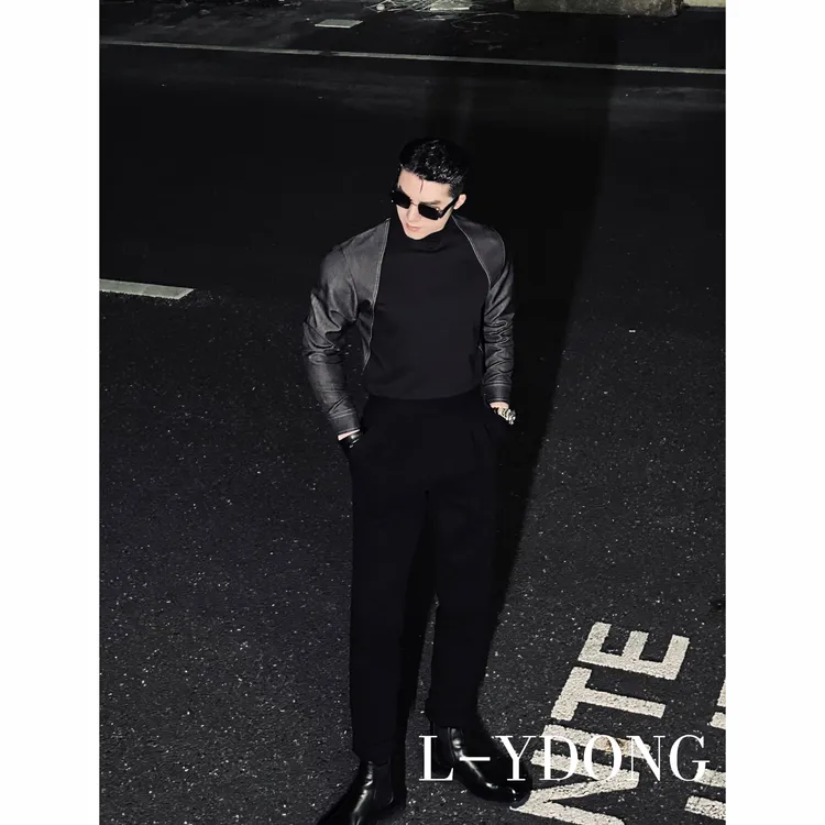 L-YDONG【雅痞枪灰】英伦老钱设计轻奢撞色拼接高级长袖打底衫7906