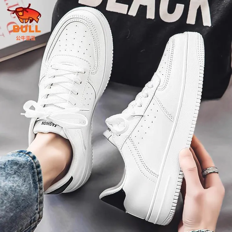 公牛雷霆男鞋春季2025新款白色运动休闲厚底开车工作小白板鞋防水