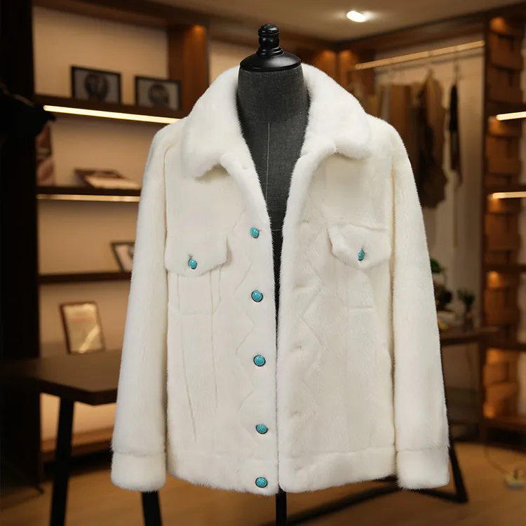 【伊菲蓝】经典牛仔卡车夹克丹麦紫金水貂皮草男女设计师男装高级感