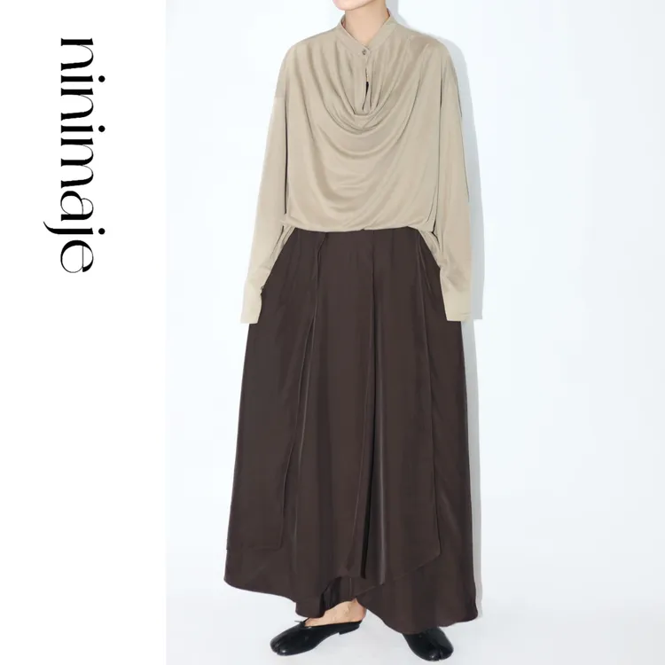 NanBeiBei  设计款轻薄感不规则裙摆半松紧醋酸飘逸裙 5735