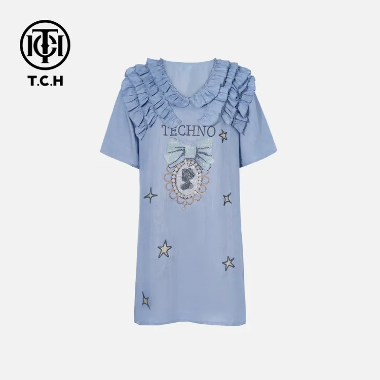 TCH私服烫钻工艺时尚休闲气质舒适连衣裙女T75B30E1213轻奢tch