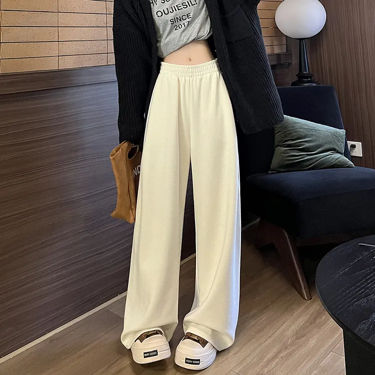 垂感糯米裤女春秋季加厚宽松显瘦小个子休闲软糯加绒阔腿卫衣裤子