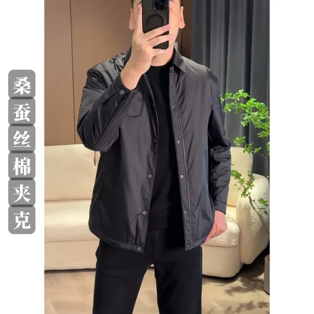 8213男士秋冬新款翻领桑蚕丝棉服夹克外套简约百搭