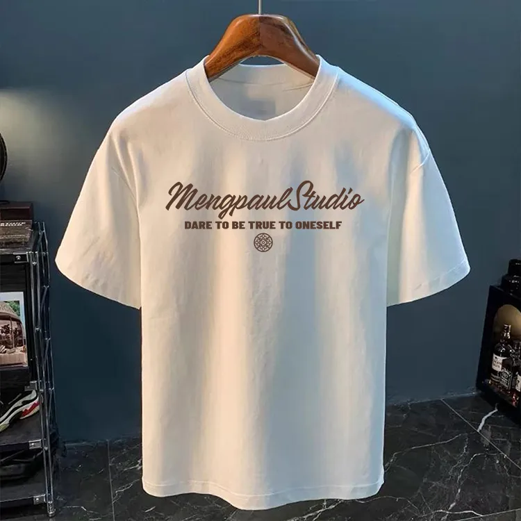 2025新款潮流休闲冰丝短袖t恤男士夏季百搭个性圆领宽松半袖上衣