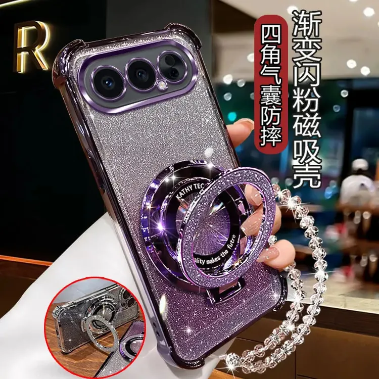 适用荣耀500pro手机壳新款高质量镜头全包闪粉CD支架轻奢女保护套