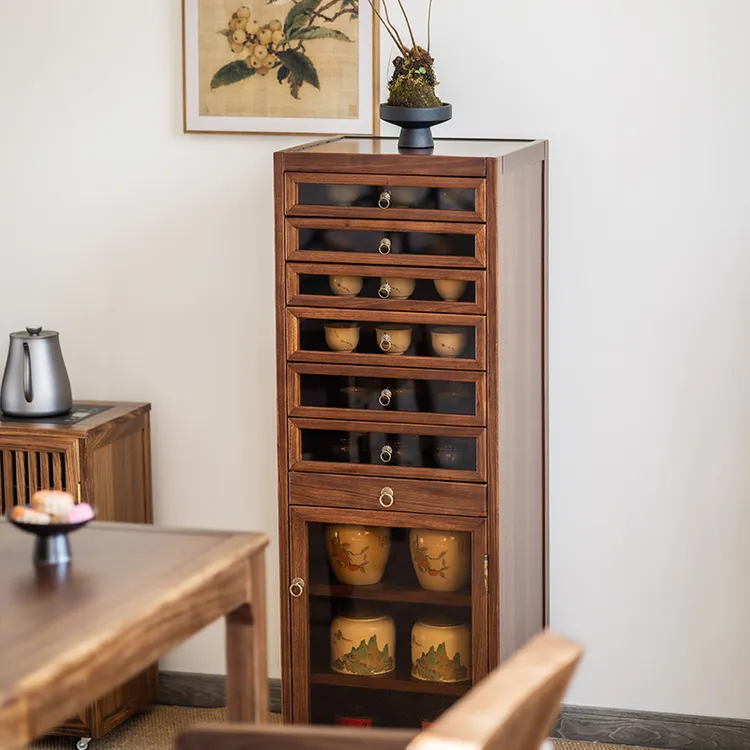 乌金木实木牙科柜茶具文玩展示收纳柜复古防尘落地边柜首饰储物柜