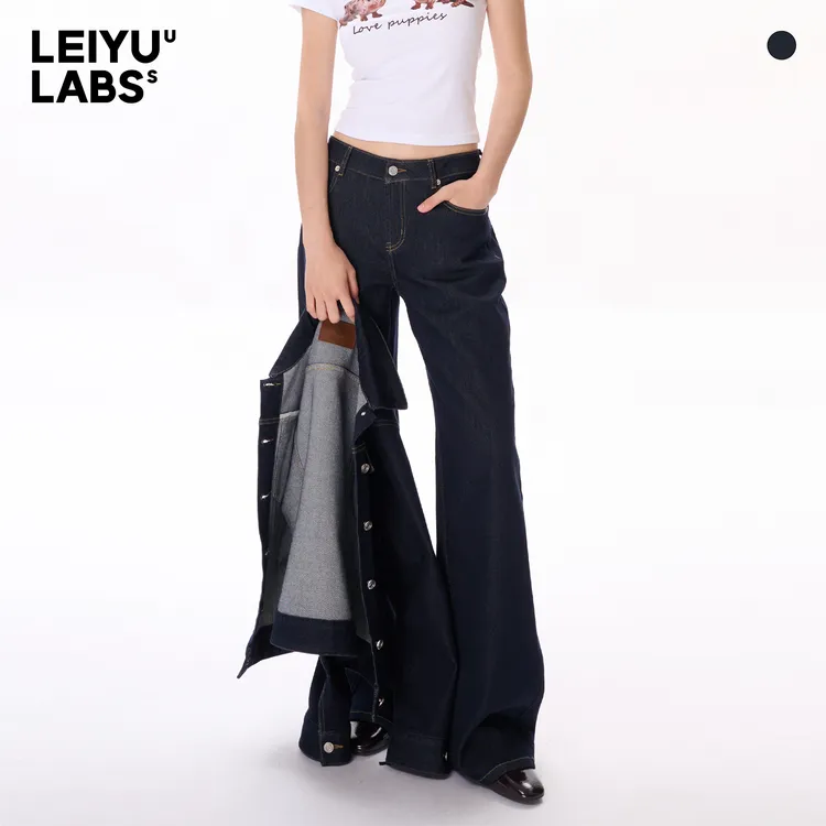 LEIYU LABS莱赛尔中腰直筒牛仔裤女秋2025年新款宽松撞色复古长裤
