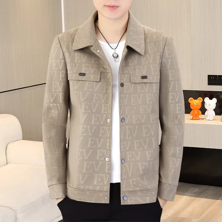 春秋款外套男高档新款加绒加厚翻领夹克衫商务休闲短款秋冬季男装